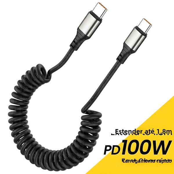 Imagem de Cabo USB Tipo C 100W PD - Carregamento Rápido para Samsung, Xiaomi, Huawei e iPhone 15/14/13