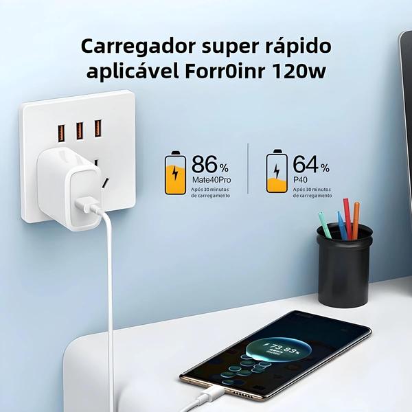 Imagem de Cabo USB Tipo C 120W 10A - Carregamento Rápido para Huawei, Xiaomi, Redmi e Honor