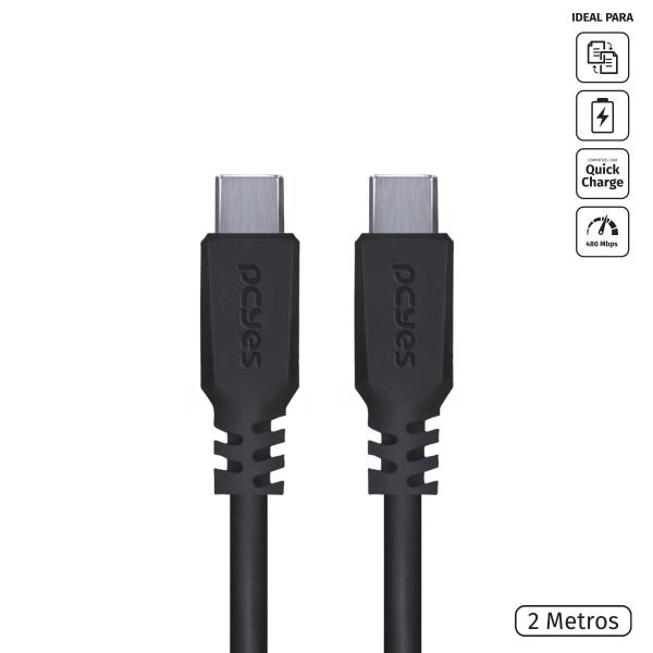 Imagem de Cabo Usb Tipo C 2.0 Para Usb Tipo C 2.0 2M Preto - Pucp-02