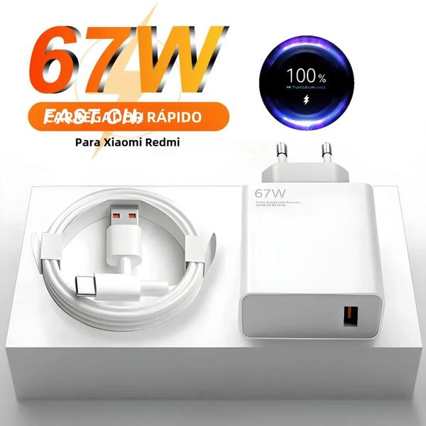 Imagem de Cabo USB Tipo C 6A 67W - Carregamento Ultra Rápido para Xiaomi 11, 12, 13T, Redmi Note 10, 11T e 12T