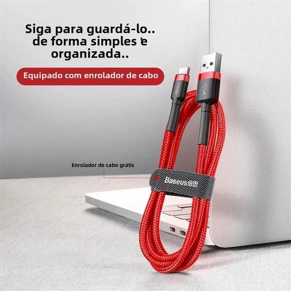 Cabo USB Tipo C Baseus - Carga Rápida 3.0 para Xiaomi, Samsung S20 e S10 Imagem de Cabo USB Tipo C Baseus - Carga Rápida 3.0 para Xiaomi, Samsung S20 e S10