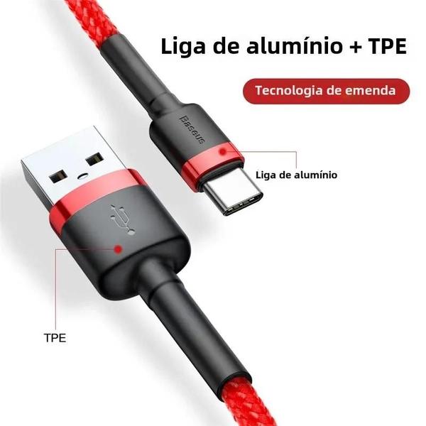 Cabo USB Tipo C Baseus - Carga Rápida 3.0 para Xiaomi, Samsung S20 e S10 Imagem de Cabo USB Tipo C Baseus - Carga Rápida 3.0 para Xiaomi, Samsung S20 e S10