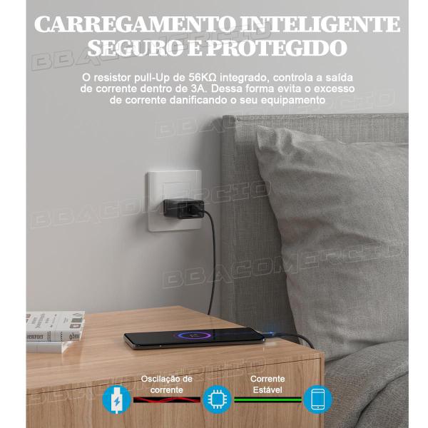 Imagem de Cabo Usb Tipo C Carregamento Turbo 3a Reforçado com Led 2M