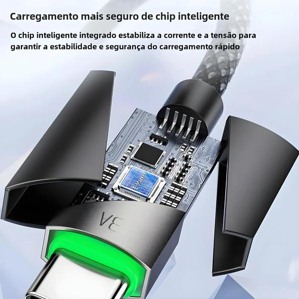 Imagem de Cabo USB Tipo C de Carregamento Rápido 60W (3A) com Desligamento Inteligente - Xiaomi, Samsung, Huawei, LG