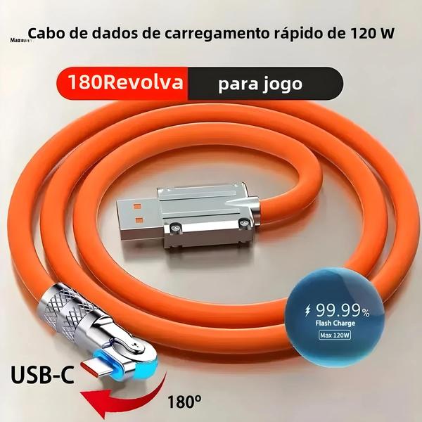 Imagem de Cabo USB Tipo C de Silicone Líquido - Carregamento Super Rápido 120W - 180°