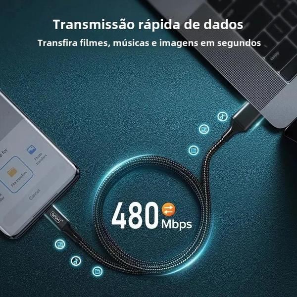 Imagem de Cabo USB Tipo C para Carregamento Rápido 3.1A - Xiaomi, Samsung, Huawei