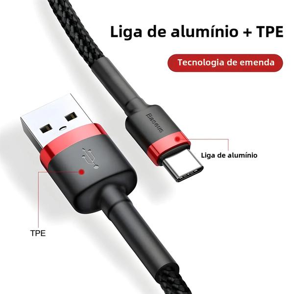 Imagem de Cabo USB Tipo C para Carregamento Rápido - Compatível com Huawei, Honor, Xiaomi, Samsung e Baseus