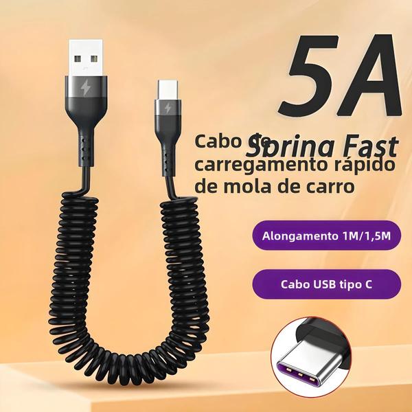 Imagem de Cabo USB Tipo C para Carro - Carregamento Rápido 65W (Samsung, Xiaomi, Redmi, Poco, Huawei)