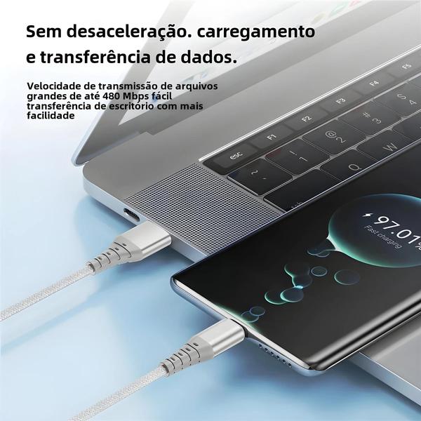 Imagem de Cabo USB Tipo C para iPhone 15, Realme, Xiaomi, Samsung e iPad - Carregamento Rápido 3A