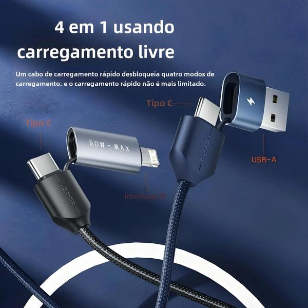 Imagem de Cabo USB Tipo C para Tipo C - Carga Rápida (4 em 1/3 em 1) - Compatível com iPhone, Xiaomi e Realme