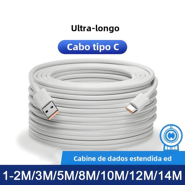 Imagem de Cabo USB Tipo C Ultra Longo - 2m a 14m - Compatível com Xiaomi e Huawei