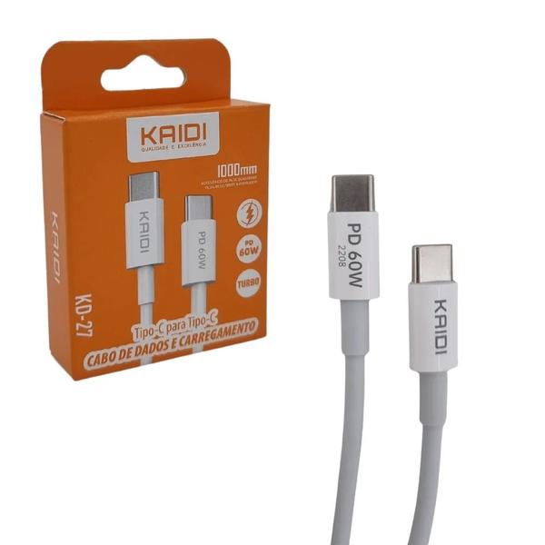 Imagem de Cabo Usb Turbo Tipo C X Tipo C Carregamento Rápido 3a 60w KD-27 Branco