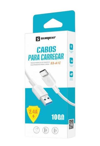 Imagem de Cabo Usb Type C Emborrachado 1M 2.4A Sumexr Ss-A1C - Branco