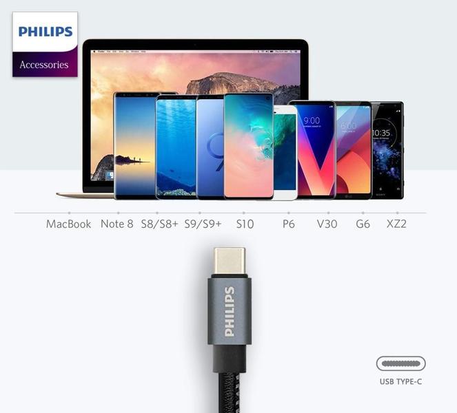 Cabo Usb Type-c Philips Dlc2528b Série Premium Alumínio Imagem de Cabo Usb Type-c Philips Dlc2528b Série Premium Alumínio