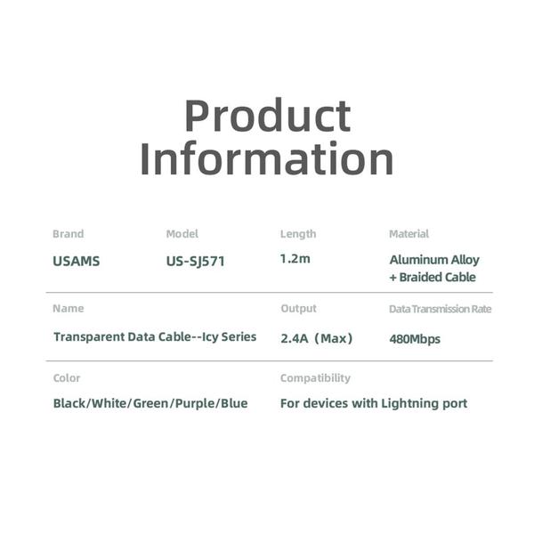 Imagem de Cabo Usb Usams Usb A pra Lightning 2.4A 1.2Metro Púrpura 