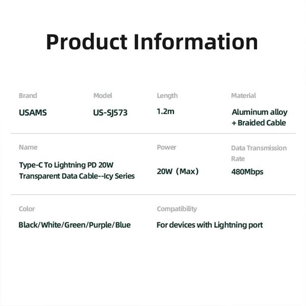 Imagem de Cabo Usb Usams Usb C pra Lightning Pd 20W 1.2Metro Verde