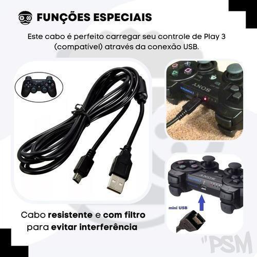 Imagem de Cabo Usb V3 Controle Para Ps3 Carrega E Sincroniza Manete