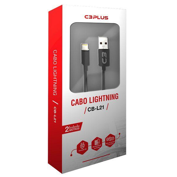 Imagem de Cabo USB X Lightning 2M 2A CB-L21BK Preto C3PLUS C3 TECH