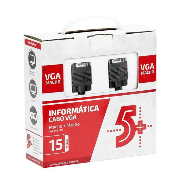 Imagem de Cabo VGA   VGA com Filtro de ferrite - 15 metros - PIX 018-7715 - Trava de conexão Preto