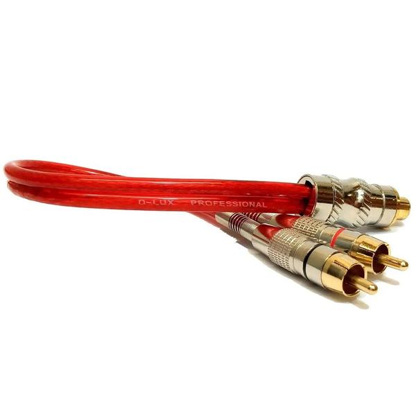 Imagem de Cabo Y Rca Blindado 1 Fêmea 2 Machos 5mm Plug Metal Ouro cor Azul ou Vermelho