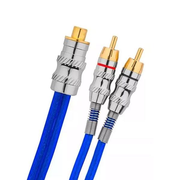 Imagem de Cabo Y Rca Blindado 1 Fêmea 2 Machos 5mm Plug Metal Ouro cor Azul ou Vermelho