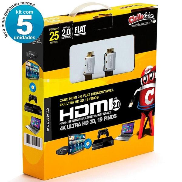 Imagem de Cabos Hdmi 2.0 Flat Desmontável - 25 Mt Kit 5