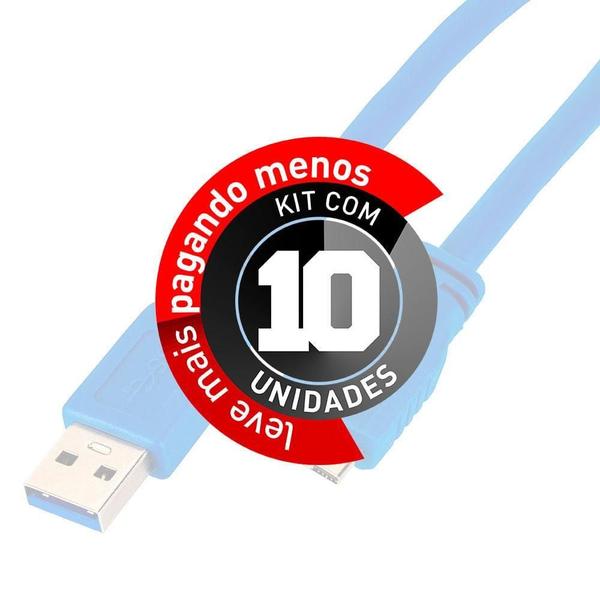 Cabos Usb A Para Micro B 3.0 5Gbps - 2 Metros - Kit Com 10 - Cirilo Cabos Imagem de Cabos Usb A Para Micro B 3.0 5Gbps - 2 Metros - Kit Com 10