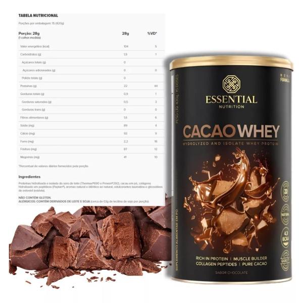 Imagem de Cacao Whey Protein Isolado e Hidrolisado 420g Essential Nutrition