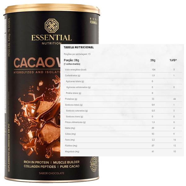 Cacao Whey Proteina Hidrolisado + Isolado - (420g) - Essential Nutrition Imagem de Cacao Whey Proteina Hidrolisado + Isolado - (420g) - Essential Nutrition