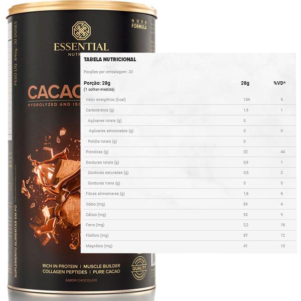 Cacao Whey - Whey Protein Isolado e Hidrolisado - 840g - Essential Nutrition Imagem de Cacao Whey - Whey Protein Isolado e Hidrolisado - 840g - Essential Nutrition