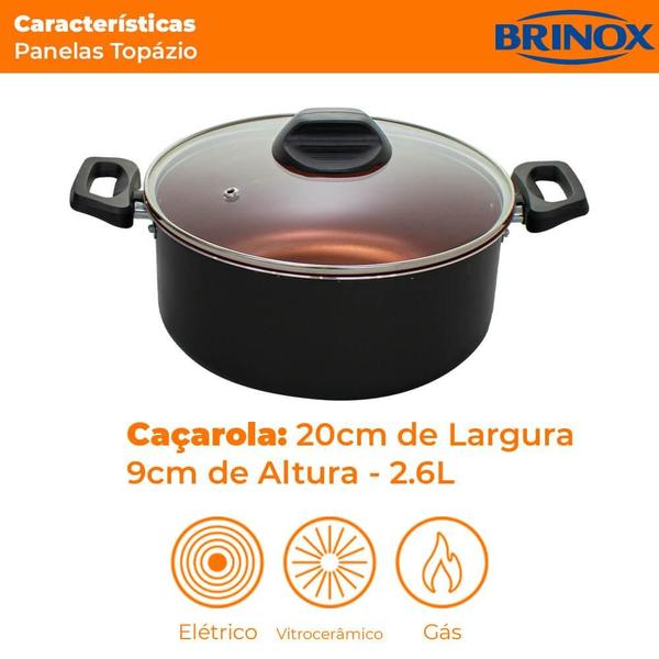 Imagem de Caçarola Antiaderente Pro-Flon Topázio Preto 20cm - Brinox