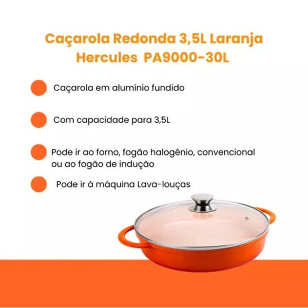 Caçarola Baixa Studio Hércules 30 cm Laranja Imagem de Caçarola Baixa Studio Hércules 30 cm Laranja