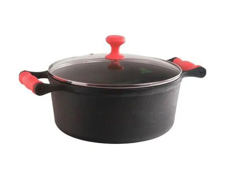 Caçarola Ferro Alça Silicone Vermelho Tampa Vidro 24cm - Libaneza Imagem de Caçarola Ferro Alça Silicone Vermelho Tampa Vidro 24cm