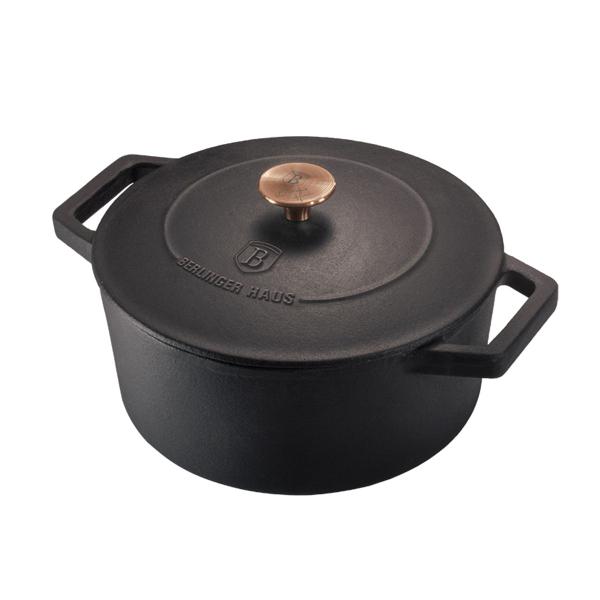 Imagem de Caçarola Ferro Fundido Antiaderente 24cm 4,3l Black Rose Gold Berlinger Haus Panela Mineira Forno Fogão Cozinha Jantar Refeição Resistente Duravel