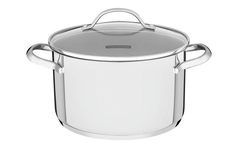 Cacarola funda una em aco inox com fundo triplo e tampa de vidro 24 cm 6,1 l tramontina Imagem de Cacarola funda una em aco inox com fundo triplo e tampa de vidro 24 cm 6,1 l tramontina