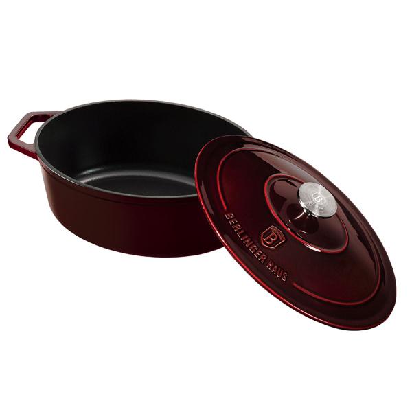 Imagem de Caçarola oval Ferro Fundido 30cm 4,6L Burgundy Berlinger Haus Panela Antiaderente Esmaltado Indução Forno Utensilios Cozinha Receitas