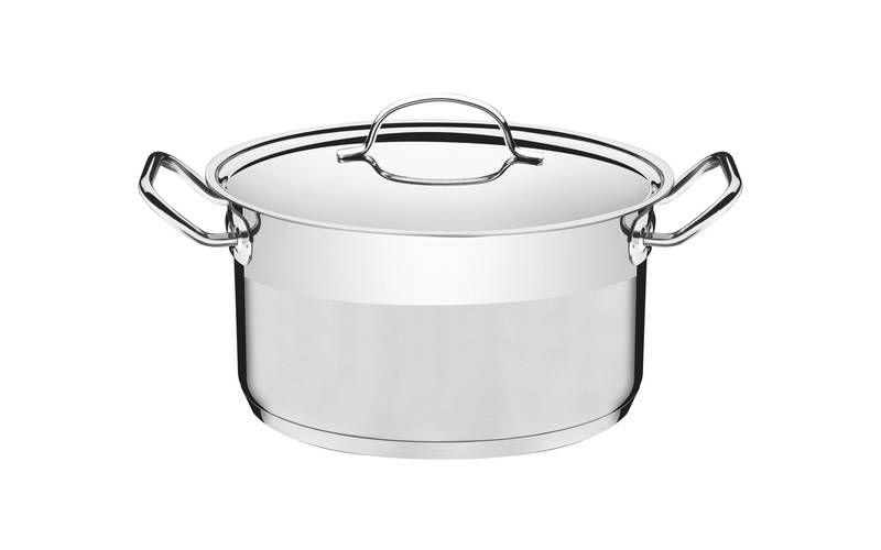 Imagem de Caçarola tramontina professional funda em aço inox fundo triplo com tampa plana detalhe satinado 20 cm 3,6 l