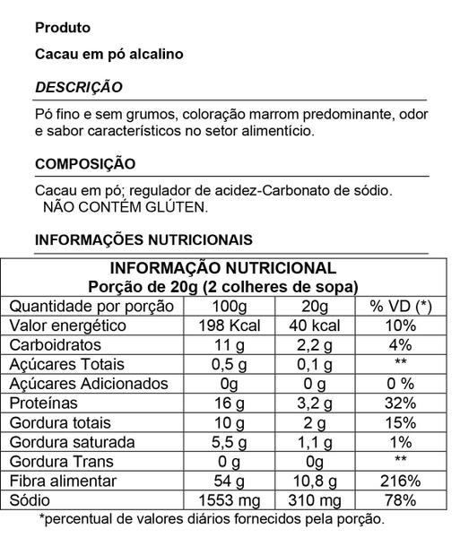 Imagem de CACAU EM PÓ ALCALINO NATURAL BRAZILCOA 100% PURO AROMA DELICADO 500Gr