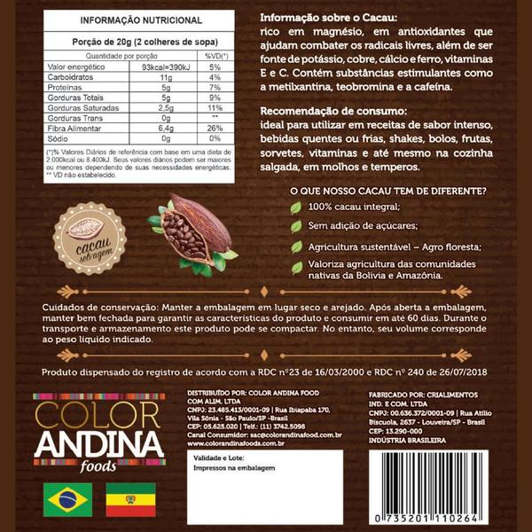 Imagem de Cacau Selvagem 100% puro Color Andina 200g-2 pacotes