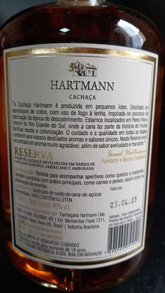 Imagem de Cachaça Hartmann Reserva Blend Carvalho Europeu, Americano e Amburana 750ml 40% Vol. Premium