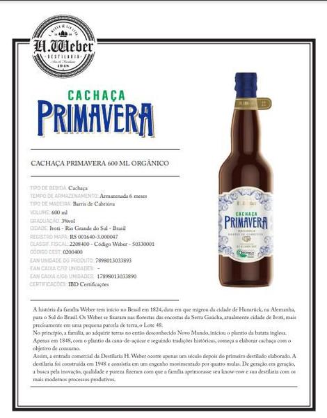 Imagem de Cachaça Weber Haus Orgânico Primavera 600ml