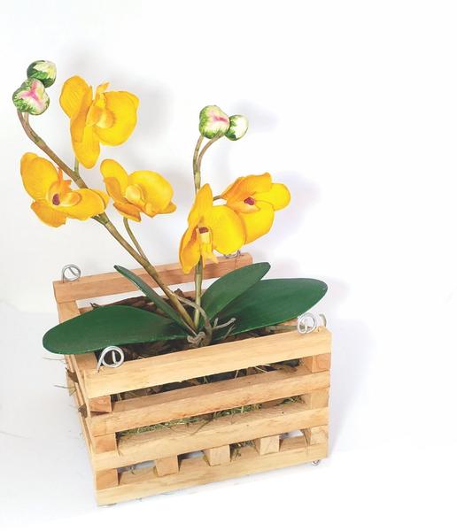 Imagem de Cachepo De Madeira Para Orquídea 15x15 cm com vaso nº 2 - Kit 10 Unidades