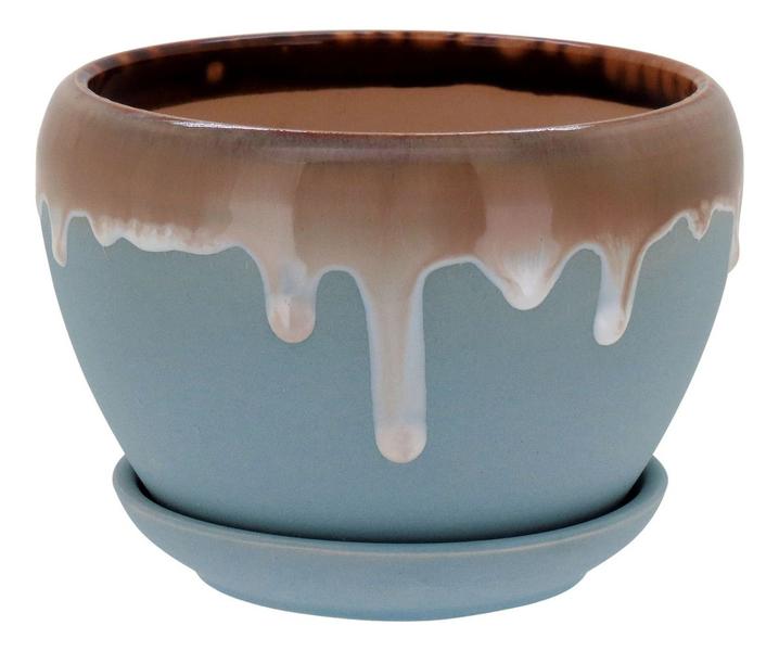 Imagem de Cachepô vaso decorativo planta cerâmica azul 3pç