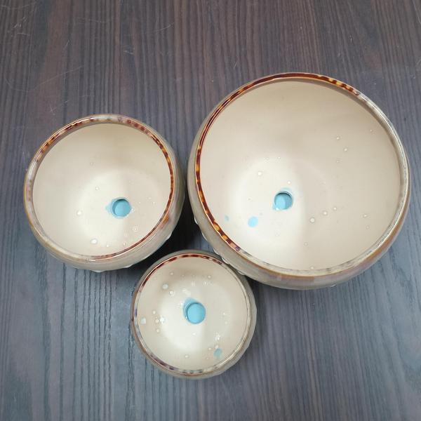 Imagem de Cachepô vaso decorativo planta cerâmica azul 3pç