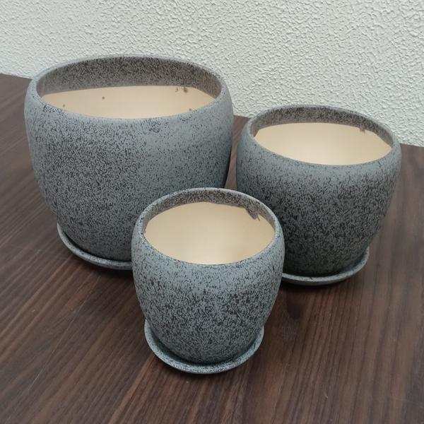 Imagem de Cachepô vaso decorativo planta cerâmica cinza 3pç