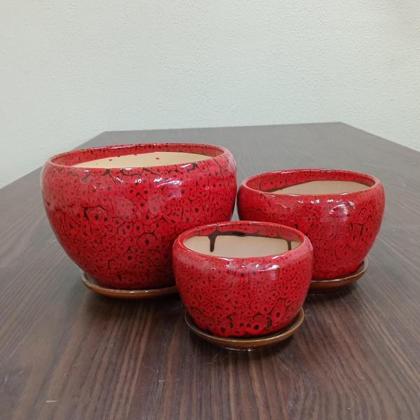 Imagem de Cachepô vaso decorativo planta cerâmica vermelho 3pç