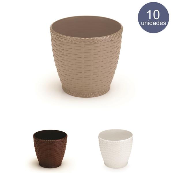 Imagem de Cachepos Rattan Redondo Mini - Kit 10 Unidades Vaso Azaleia Orquidea