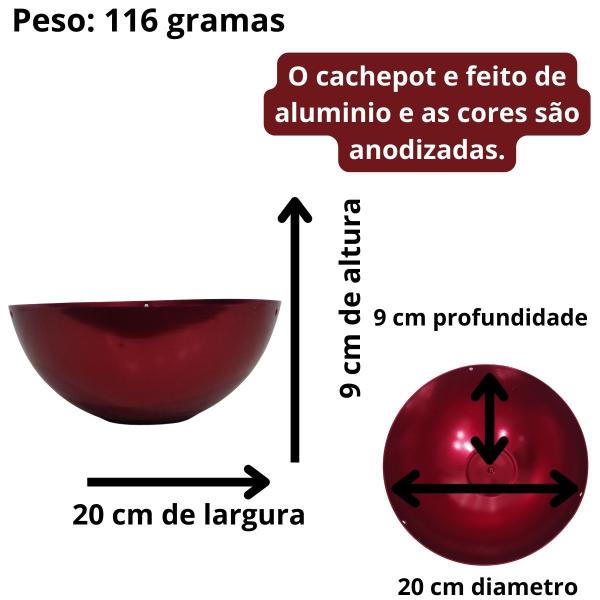 Imagem de Cachepot Aluminio Vinho Anodizado Meia Esfera Mesa Jardim