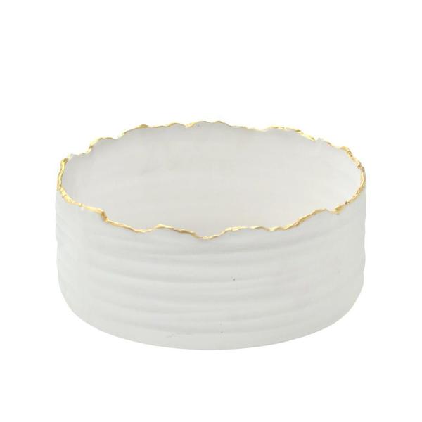 Imagem de Cachepot Decorativo Em Porcelana Nas Cores Branco e Dourado 23x23x10,5cm