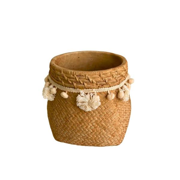 Imagem de CACHEPOT PARA VASOS DE PLANTAS CIMENTO TASSEL BEGE (16x17cm)